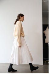 High-Waisted A-Line Midi Skirt in Soft Linen Blend with Flowy Silhouette and Elastic Waist