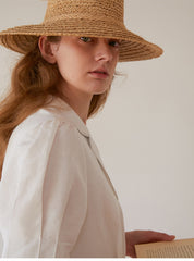 Women's Belted Linen Midi Dress with Contrast Stitching and Button Front – Short Sleeve Shirt Dress