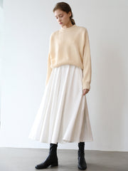 High-Waisted A-Line Midi Skirt in Soft Linen Blend with Flowy Silhouette and Elastic Waist