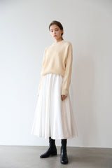 High-Waisted A-Line Midi Skirt in Soft Linen Blend with Flowy Silhouette and Elastic Waist
