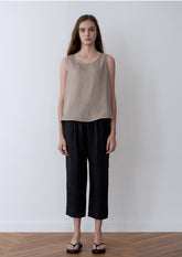Women's Cropped Linen Pants – Relaxed High-Waist Trousers with Tapered Leg and Lightweight Feel