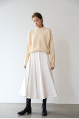 High-Waisted A-Line Midi Skirt in Soft Linen Blend with Flowy Silhouette and Elastic Waist