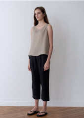 Women's Cropped Linen Pants – Relaxed High-Waist Trousers with Tapered Leg and Lightweight Feel