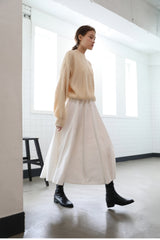 High-Waisted A-Line Midi Skirt in Soft Linen Blend with Flowy Silhouette and Elastic Waist