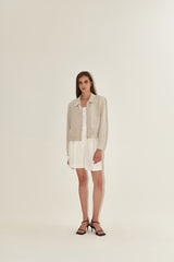 Cropped Linen Blazer for Women with Lightweight Feel and Minimalist Zip-Up Design