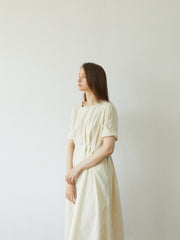 Elegant Pleated Midi Dress In Premium Linen with Pockets and Tailored Half Sleeves