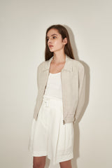 Cropped Linen Blazer for Women with Lightweight Feel and Minimalist Zip-Up Design