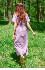 Collared Shirt-Style Linen Dress with Waist Tie and Side Slit Hem