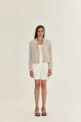 Cropped Linen Blazer for Women with Lightweight Feel and Minimalist Zip-Up Design