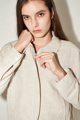 Cropped Linen Blazer for Women with Lightweight Feel and Minimalist Zip-Up Design