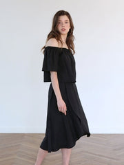 Asymmetric Midi Linen Skirt With Wrap Detail And Flowy Silhouette
