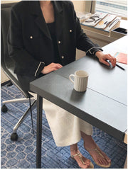 Tailored Double-Breasted Linen Blazer With Pearl Button Accents And Structured Silhouette