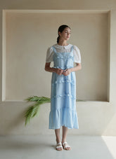 Sleeveless Cotton Dress with Tiered Ruffles and Relaxed Midi Silhouette, Lightweight Summer Fabric