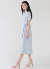 Short-Sleeve Linen Midi Dress With Gathered Waist And Breathable Fabric For Everyday Elegance