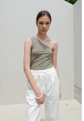 Minimalist One-Shoulder Cotton Top for Women – Breathable Lightweight Cotton Blouse Design