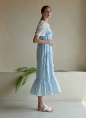 Sleeveless Cotton Dress with Tiered Ruffles and Relaxed Midi Silhouette, Lightweight Summer Fabric