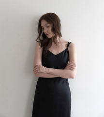 Elegant Silk Satin Midi Dress with Double Strap Back and Side Slits