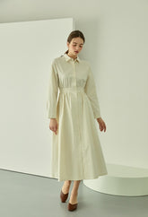 Cotton Poplin Midi Shirt Dress with Long Sleeves, Fitted Waist, and Button-Down Front