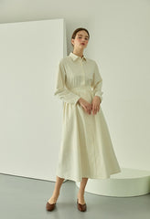 Cotton Poplin Midi Shirt Dress with Long Sleeves, Fitted Waist, and Button-Down Front