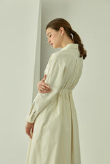 Cotton Poplin Midi Shirt Dress with Long Sleeves, Fitted Waist, and Button-Down Front