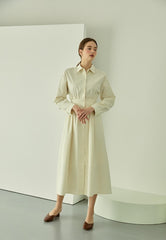 Cotton Poplin Midi Shirt Dress with Long Sleeves, Fitted Waist, and Button-Down Front