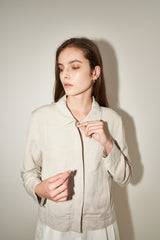 Cropped Linen Blazer for Women with Lightweight Feel and Minimalist Zip-Up Design