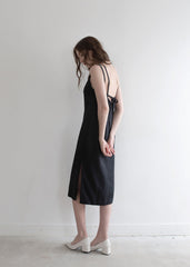 Elegant Silk Satin Midi Dress with Double Strap Back and Side Slits