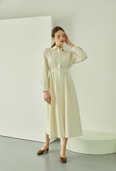 Cotton Poplin Midi Shirt Dress with Long Sleeves, Fitted Waist, and Button-Down Front