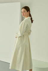 Cotton Poplin Midi Shirt Dress with Long Sleeves, Fitted Waist, and Button-Down Front