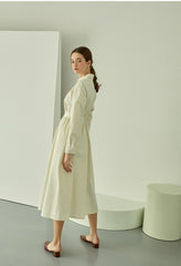 Cotton Poplin Midi Shirt Dress with Long Sleeves, Fitted Waist, and Button-Down Front