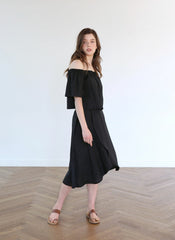 Asymmetric Midi Linen Skirt With Wrap Detail And Flowy Silhouette