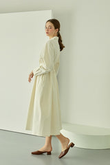 Cotton Poplin Midi Shirt Dress with Long Sleeves, Fitted Waist, and Button-Down Front