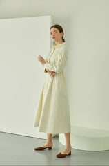 Cotton Poplin Midi Shirt Dress with Long Sleeves, Fitted Waist, and Button-Down Front