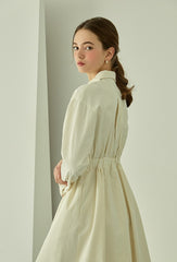 Cotton Poplin Midi Shirt Dress with Long Sleeves, Fitted Waist, and Button-Down Front