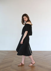 Asymmetric Midi Linen Skirt With Wrap Detail And Flowy Silhouette