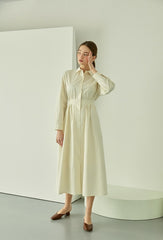 Cotton Poplin Midi Shirt Dress with Long Sleeves, Fitted Waist, and Button-Down Front