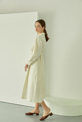 Cotton Poplin Midi Shirt Dress with Long Sleeves, Fitted Waist, and Button-Down Front