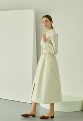 Cotton Poplin Midi Shirt Dress with Long Sleeves, Fitted Waist, and Button-Down Front