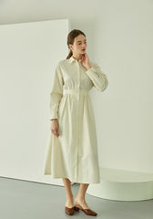 Cotton Poplin Midi Shirt Dress with Long Sleeves, Fitted Waist, and Button-Down Front