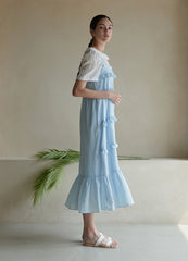 Sleeveless Cotton Dress with Tiered Ruffles and Relaxed Midi Silhouette, Lightweight Summer Fabric