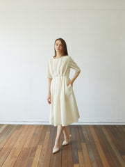 Elegant Pleated Midi Dress In Premium Linen with Pockets and Tailored Half Sleeves