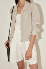 Cropped Linen Blazer for Women with Lightweight Feel and Minimalist Zip-Up Design