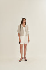Cropped Linen Blazer for Women with Lightweight Feel and Minimalist Zip-Up Design