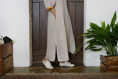 Vestido largo Jessie de lino y algodón con mangas abullonadas