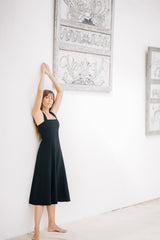 Women's Linen Midi Dress with Tailored Fit and Elegant Draped Back