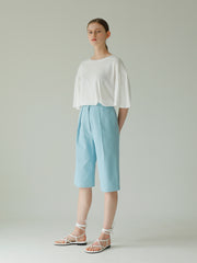 Relaxed Cotton Top with Gathered Flared Sleeves and Minimalist Silhouette