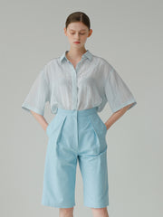Relaxed Fit Linen Shirt With Wide Sleeves And Button-Up Collar