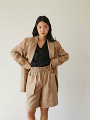 Oversized Linen Blazer with Structured Shoulders and Double Button Closure