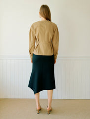 Women's Linen Wrap Blouse with Asymmetric Button Front – Tailored Long Sleeve Peplum Top