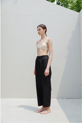 High-Rise Relaxed Fit Linen Pants with Elastic Waistband and Patch Pockets for Women